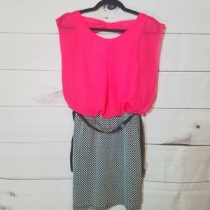 Accidentally in Love Black Pink Polka Dot Cocktail Dress XS